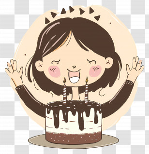 Chocolate Cake - Happy Girl With Birthday Cake Transparent PNG
