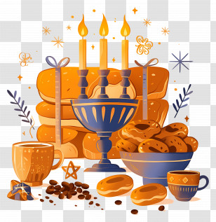 Hanukkah - Hanukkah Feast With Candles And Donuts Transparent PNG