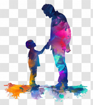 Father And Son Silhouette - Heartwarming Father And Child Watercolor Art Transparent PNG
