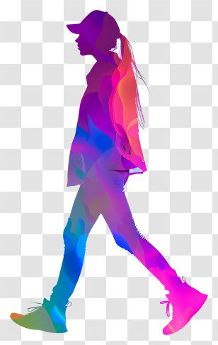 Girl Silhouette - Colorful Abstract Walking Silhouette Transparent PNG