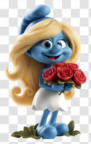 Smurfette - Blue Figurine Holding Flowers Transparent PNG
