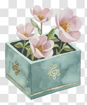 Green Vase - Decorative Flower Pot With Pink Blooms Transparent PNG