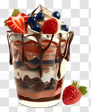 Chocolate Parfait - Chocolate Dessert With Berries And Sauce Transparent PNG