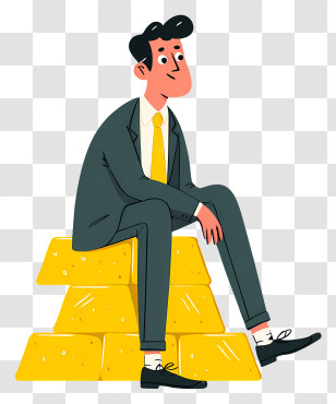 Businessman Sitting Gold Bars - Businessman Sitting On Gold Bars Transparent PNG