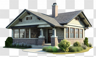 Craftsman Bungalow - Cozy Cottage House With Garden Transparent PNG