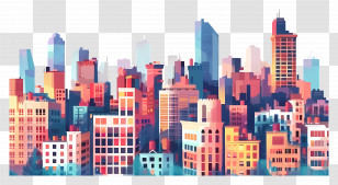 Cityscape - Colorful Urban Cityscape Illustration Transparent PNG