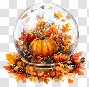 Thanksgiving - Autumn-Themed Pumpkin Decoration In A Globe Transparent PNG