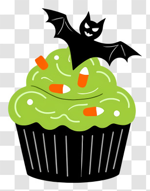 Halloween Cupcake - Halloween Cupcake With Bat And Candy Corn Transparent PNG