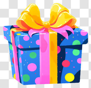 Gift Box - Colorful Blue Gift Box With Pink And Yellow Ribbons Transparent PNG