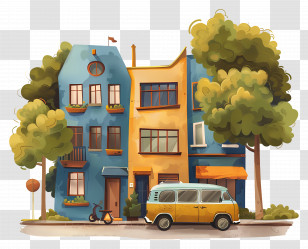 Street Road - Colorful Urban Houses Transparent PNG