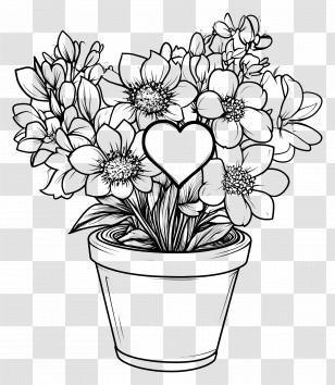 Flowers Coloring Page - Heart Flower Pot Illustration Transparent PNG