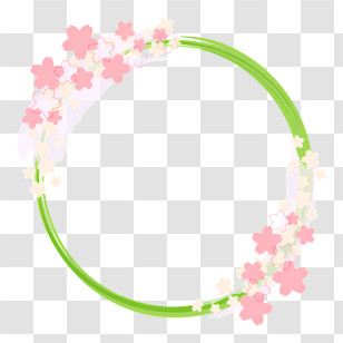 Spring - Green Flower Frame With Pink Cherry Blossoms Transparent PNG