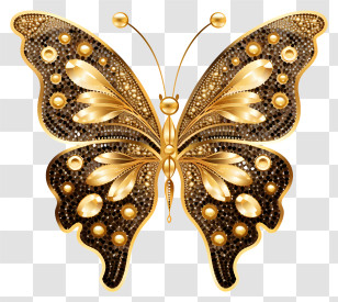 Golden Butterfly - Elegant Golden Butterfly With Intricate Design Transparent PNG