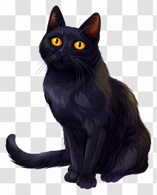 Black Cat - Black Cat With Striking Yellow Eyes Transparent PNG
