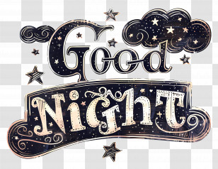 Good Night - Good Night Text With Stars And Clouds Transparent PNG