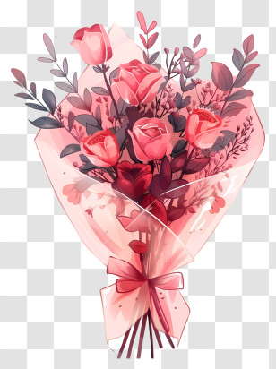 Pink Bouquet - Beautiful Pink Rose Bouquet In Gift Wrap Transparent PNG