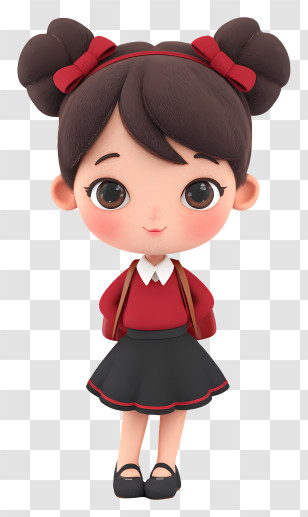 Chibi School Girl - Cute Girl In Red Outfit Transparent PNG