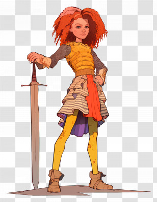 Girl Warrior - Red-Haired Girl Holding Sword Transparent PNG
