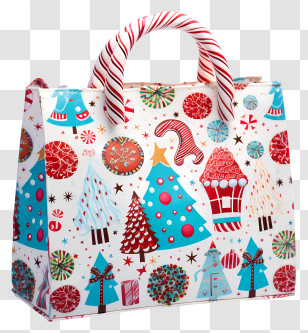 Holiday Themed - Festive Christmas Gift Bag With Decorative Patterns Transparent PNG