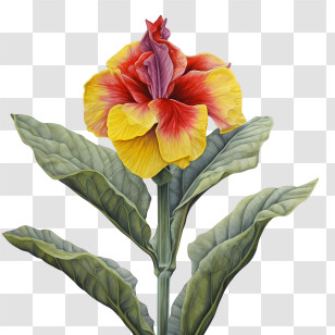 Canna Indica - Yellow-Red Canna Lily Botanical Display Transparent PNG
