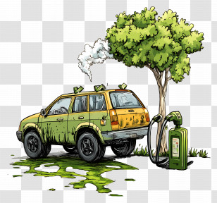 Green Car - Eco-Friendly Green Car At Fuel Pump Transparent PNG