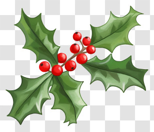 Holly Leaf - Holly Branch With Red Berries For Christmas Decoration Transparent PNG