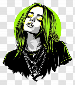 Billie Eilish - Vibrant Colorful Illustration Transparent PNG