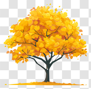 Autumn Tree - Yellow Autumn Tree With Falling Leaves Transparent PNG