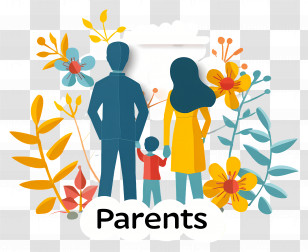 Global Day Of Parents - Illustration Of Parents And Child With Flowers Transparent PNG