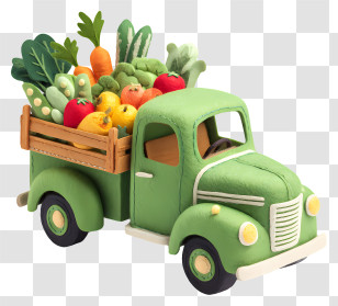 Truck With Vegetables Fruits - Green Truck With Fresh Vegetables Transparent PNG