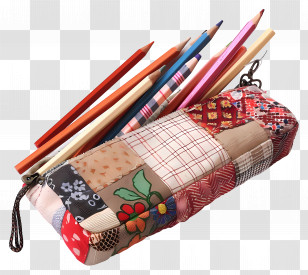 Pencil Pouch - Patchwork Pencil Case With Colored Pencils Transparent PNG