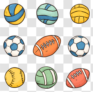 Sport Ball Doodle - Colorful Sports Balls Collection Transparent PNG