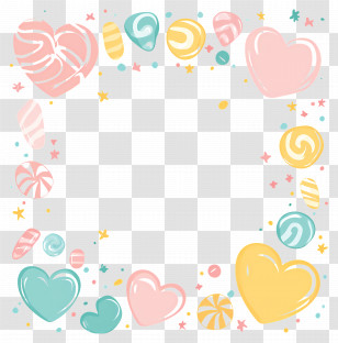 Cute Border - Pastel Hearts And Candies Frame Design Transparent PNG