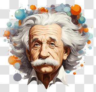 Albert Einstein - Scientist Portrait With Abstract Bubble Design Transparent PNG