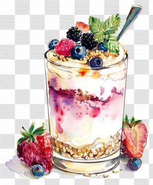Yogurt Parfait - Yogurt Parfait With Berries And Granola Transparent PNG