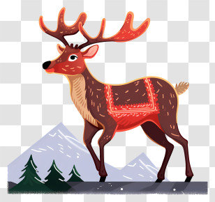 Deer - Cute Cartoon Deer In Mountains Transparent PNG