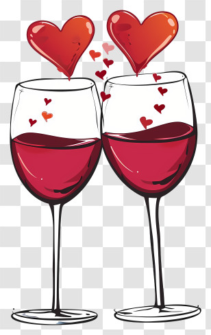 Vector Draw Character Design - Romantic Glasses Of Red Wine With Hearts Transparent PNG