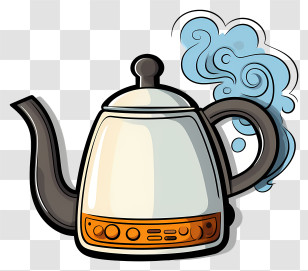 Teakettle - Steaming White And Black Kettle Illustration Transparent PNG