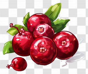 Cranberry - Juicy Red Cranberries With Green Leaves Transparent PNG