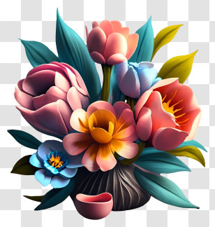 Vase - Beautiful Colorful Flower Bouquet Illustration Transparent PNG