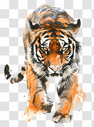 Tiger - Watercolor Tiger Walking Illustration Transparent PNG