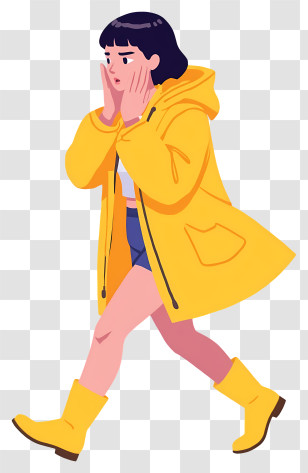 Running Woman - Woman In Yellow Raincoat On Rainy Day Transparent PNG