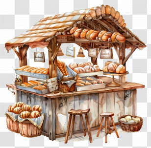 Rustic Bread Stall At Market - Rustic Bread Stall At A Market Illustration Transparent PNG