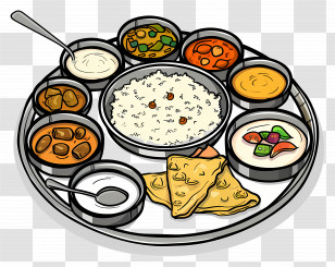 Indian Thali - Illustrative Indian Thali Platter With Various Dishes Transparent PNG