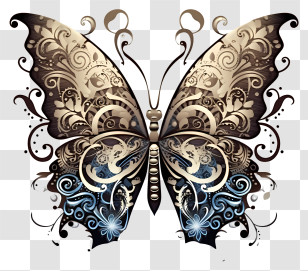 Butterfly - Intricately Designed Black And Beige Butterfly Transparent PNG