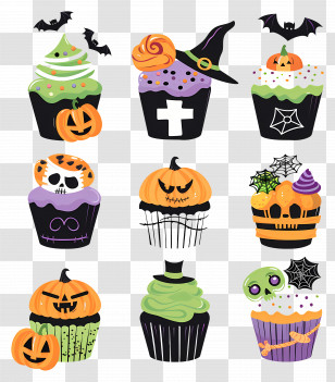 Halloween Cupcakes - Halloween Theme Cupcakes With Decorative Toppings Transparent PNG