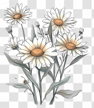 Bunch Of Daisies - Daisy Flower Vintage Drawing Transparent PNG