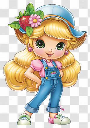Strawberry Shortcake - Blonde Girl In Overalls With Hat Transparent PNG