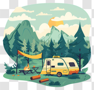 Summer Camping - Camping With Caravan In The Mountains Transparent PNG