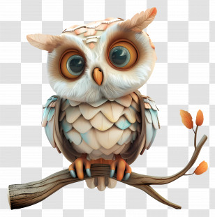 Owl On Branch - Cute Owl Illustration On A Branch Transparent PNG